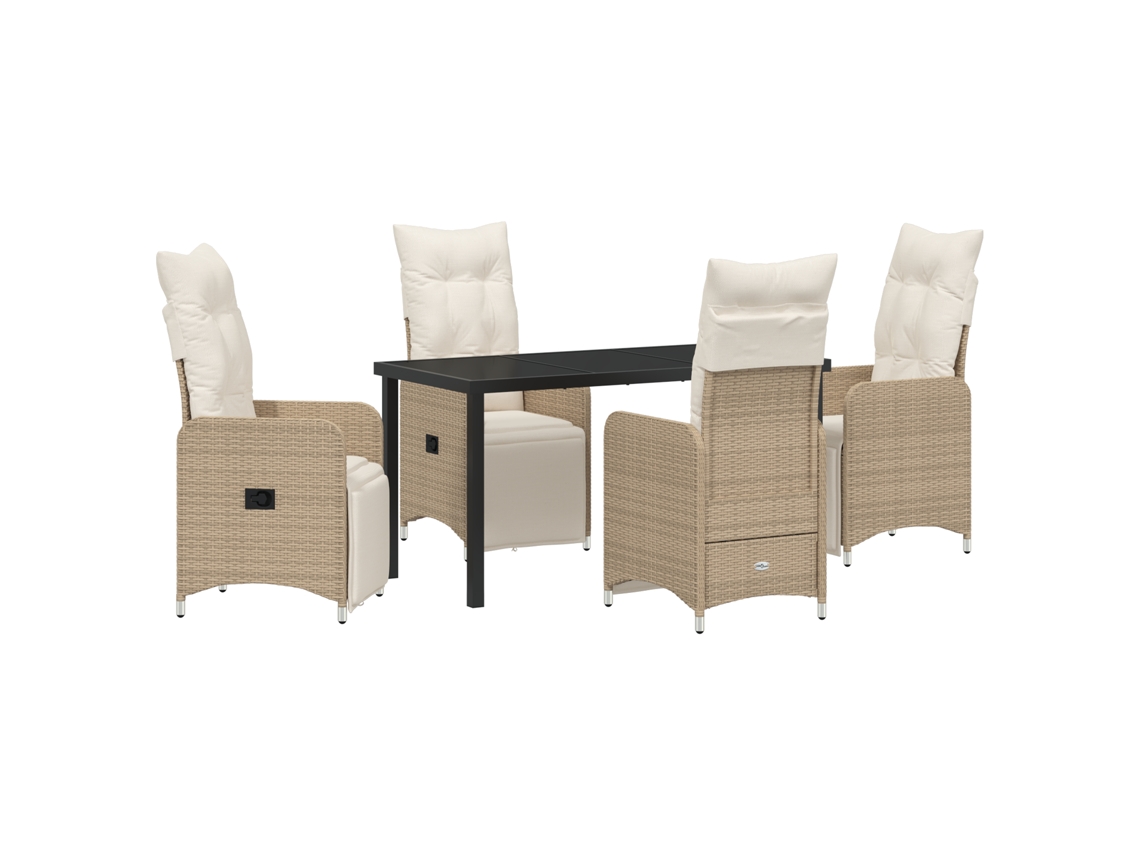 Conjunto 5 De Jantar De Jardim Com Almofadas Vidaxl Bege Em Rattan Polímero