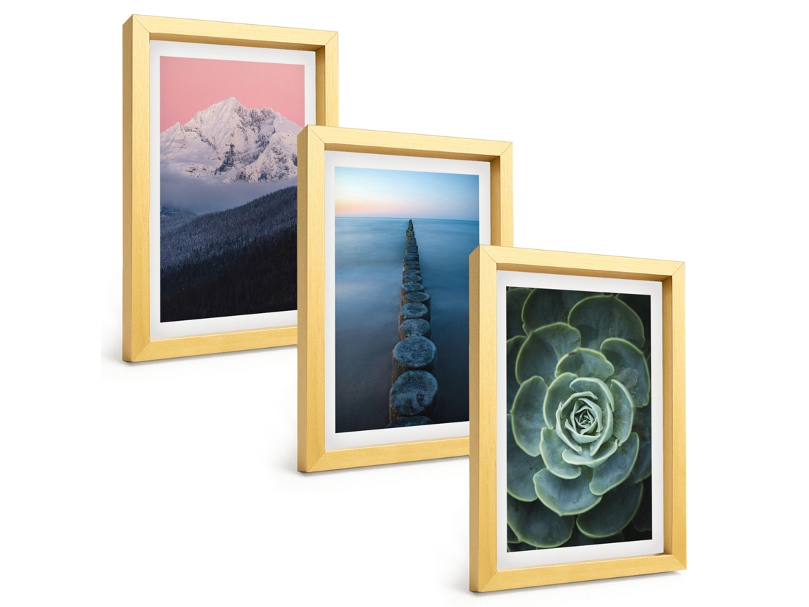 Composição De Quadros Montanhas, Céu Rosa, Água, Suculenta Espelharte (3 Peças 20x30 Cm)