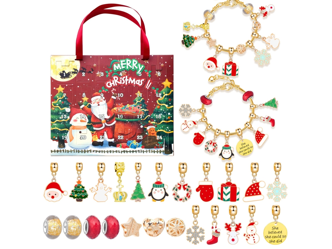 Calendário Do Advento Com Kit De Pulseiras De Natal, 24 Grades Elysve