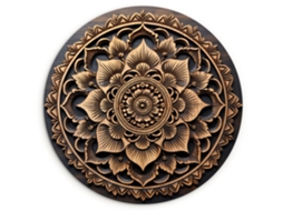 O Quadro Mandala - Madeira - Flores - Castanho 30x30 Cm