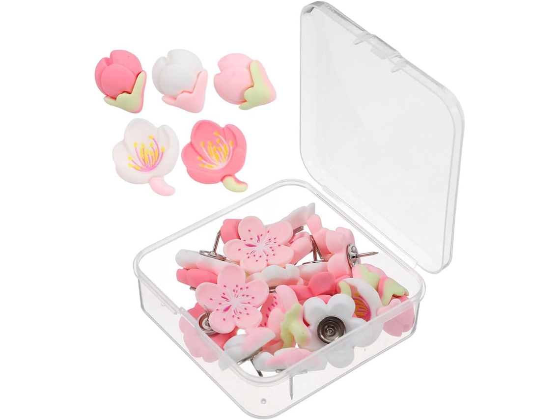 Tachinhas Em Formato De Flor Pêssego Rosa, 30 Unidades, Feitas De Resina, Para Decoração De Paredes, Quadros De Cortiça