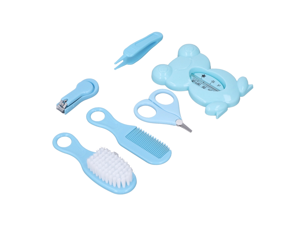 Primerox kit de Cuidados com Bebês 6 Itens Escova Pente Cortador de Unhas Termômetro Azul