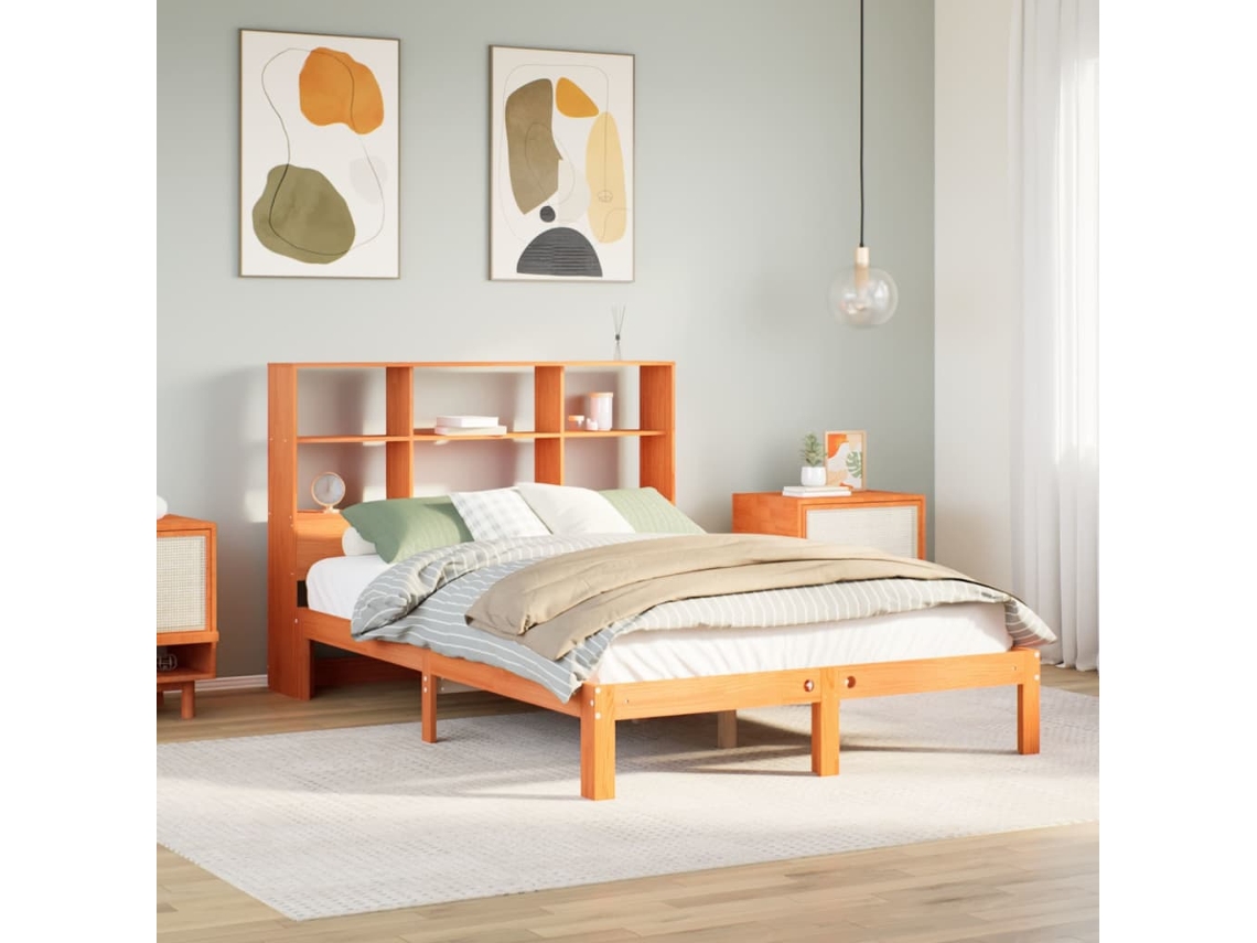 Cama C/ Estante Sem Colchão 120x190cm Pinho Maciço Castanho-mel
