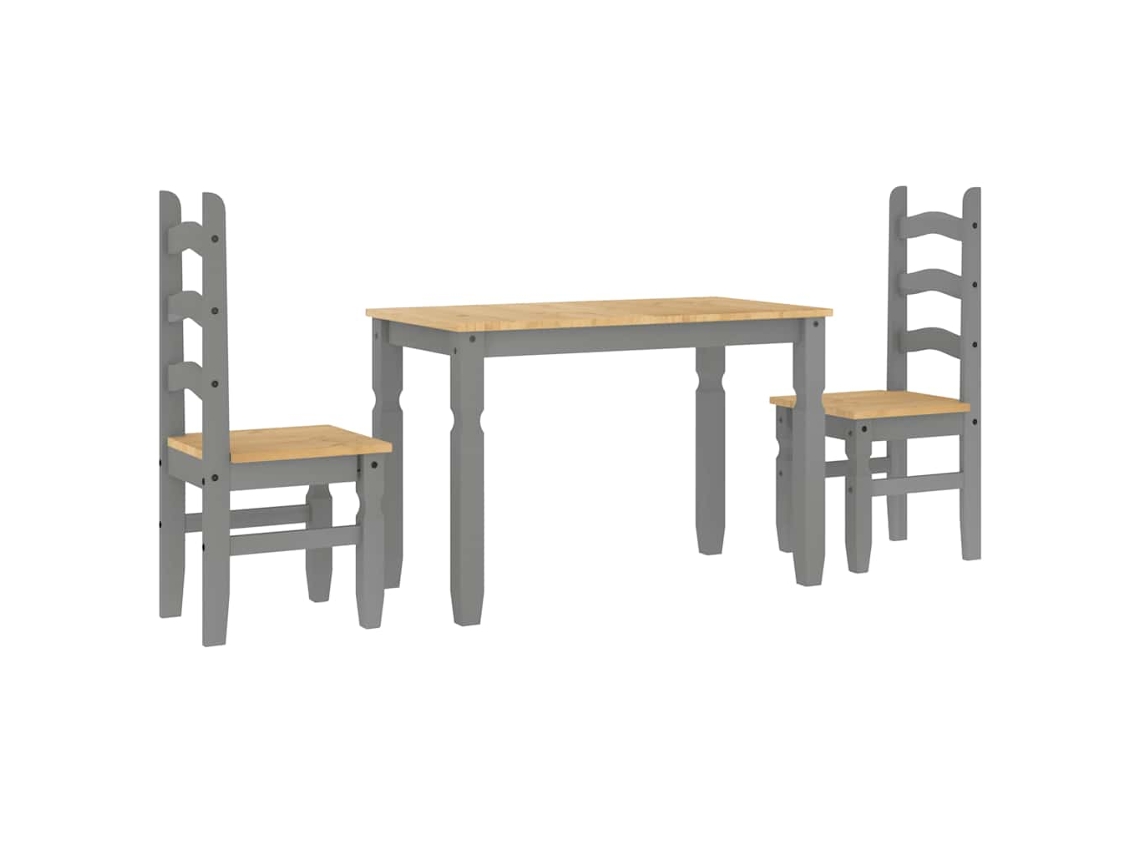 Conjunto 3 de jantar VIDAXL Cinzeto Madeira de pinho