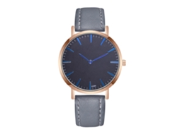 Relógio masculino de quartzo com pulseira de couro PU e mostrador redondo cinza moderno.