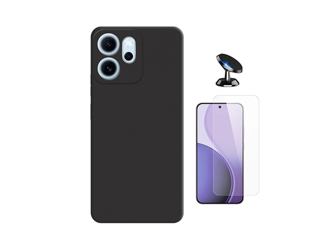 Kit Vidro Clearglass Capa Silicone Líquido Suporte Magnético Phonecare Para Oppo Reno14 F - Preto