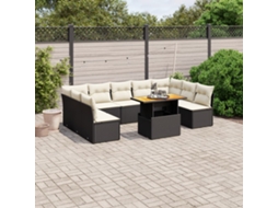 Jogo de Sofá Jardim 10 Peças C/ Almofadões Vime Pe Preto Dkd Home Decor