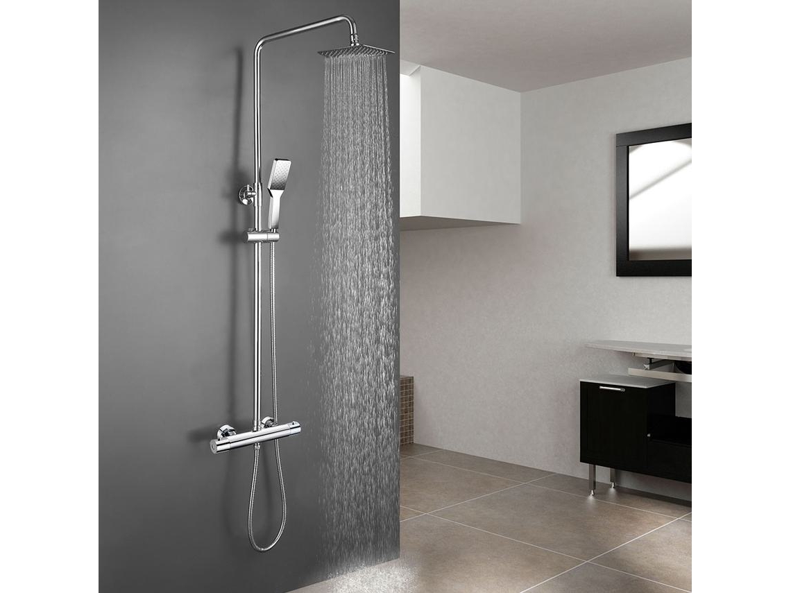 Kibath Coluna De Chuveiro Termostática Quadrada 100-150 Cm Com Acabamento Cromado Extra Longo Brilhante Em Latão