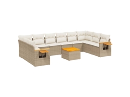Maison Exclusive - 11 Pcs Conjunto Sofás De Jardim C/ Almofadões Vime Pe Bege