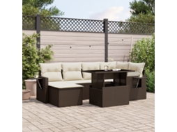 Vidaxl 7 Pcs Conjunto De Sofás Jardim C/ Almofadões Vime Pe Castanho