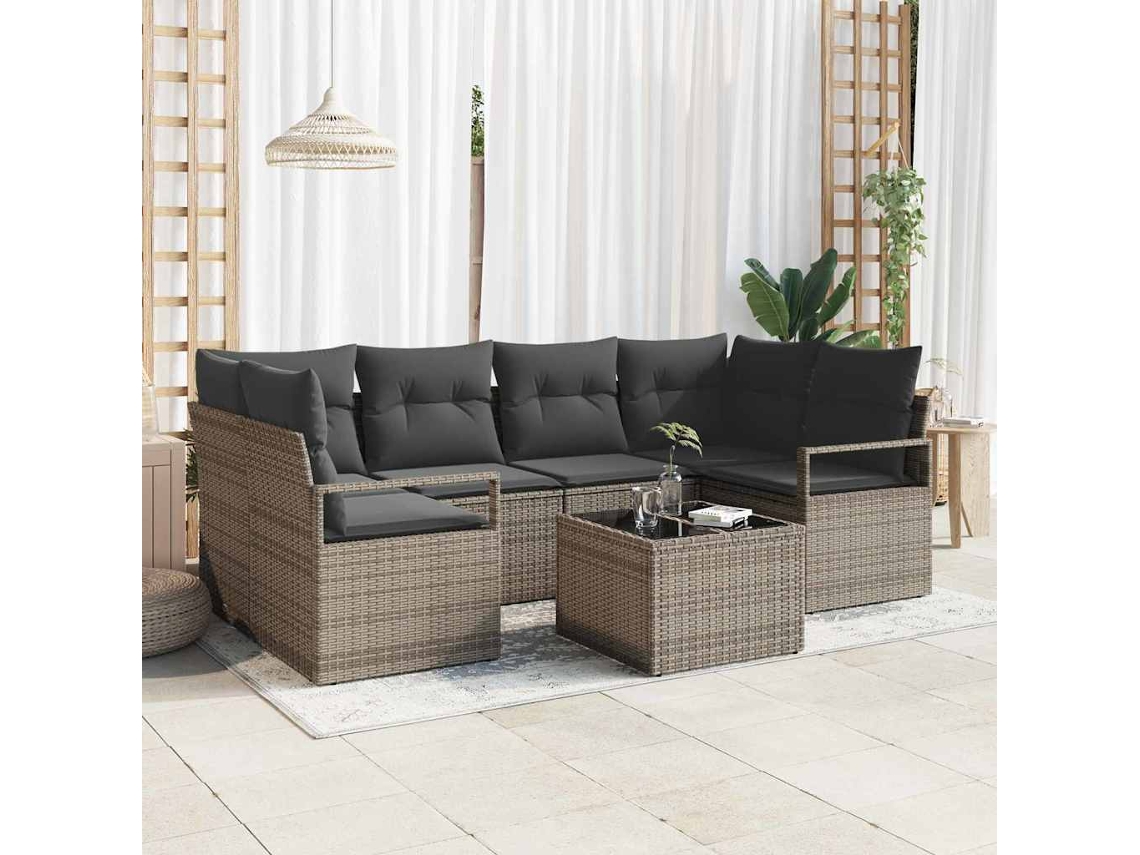 Vidaxl Conjunto De Sofá De Jardim 7 Unid. 6-número De Lugares Cinzeto