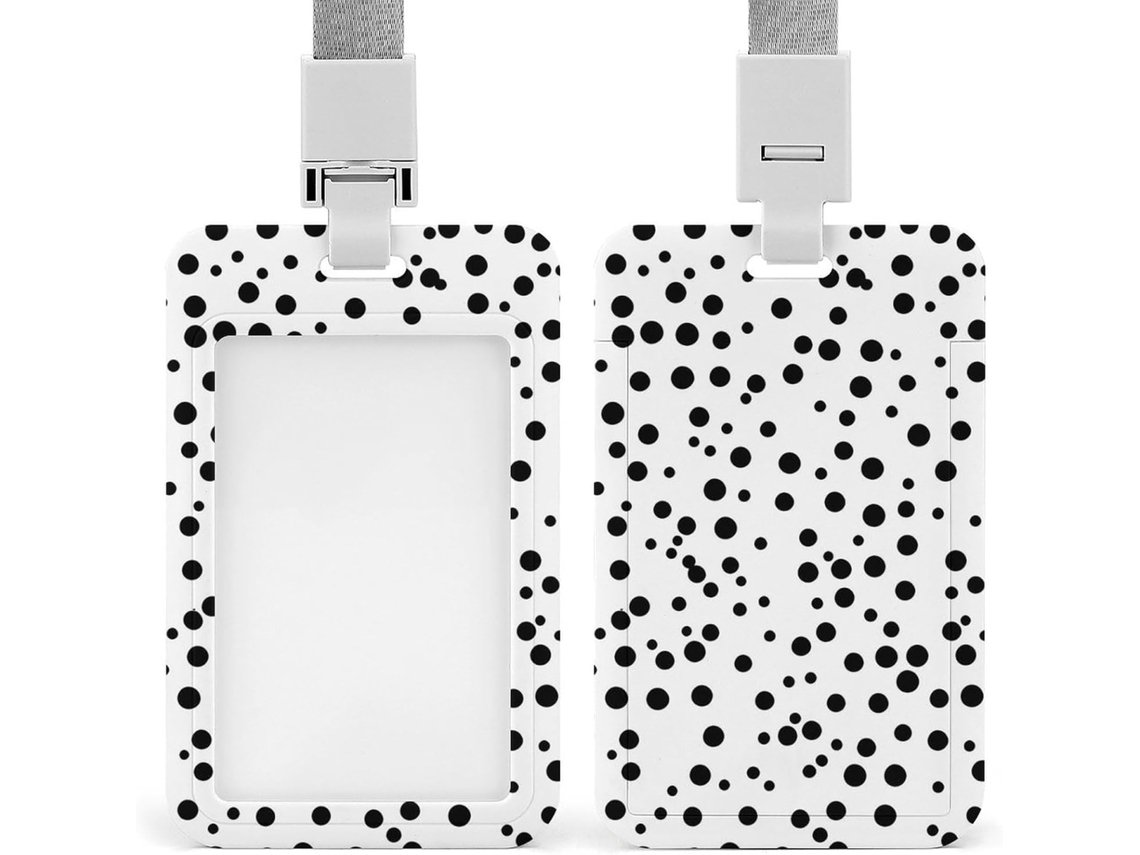 Porta Crachá Com Clipe, Porta Crachá Charmoso Marrom E Branco Com Bolinhas Cordão, Porta Crachá Identificação, Cordão