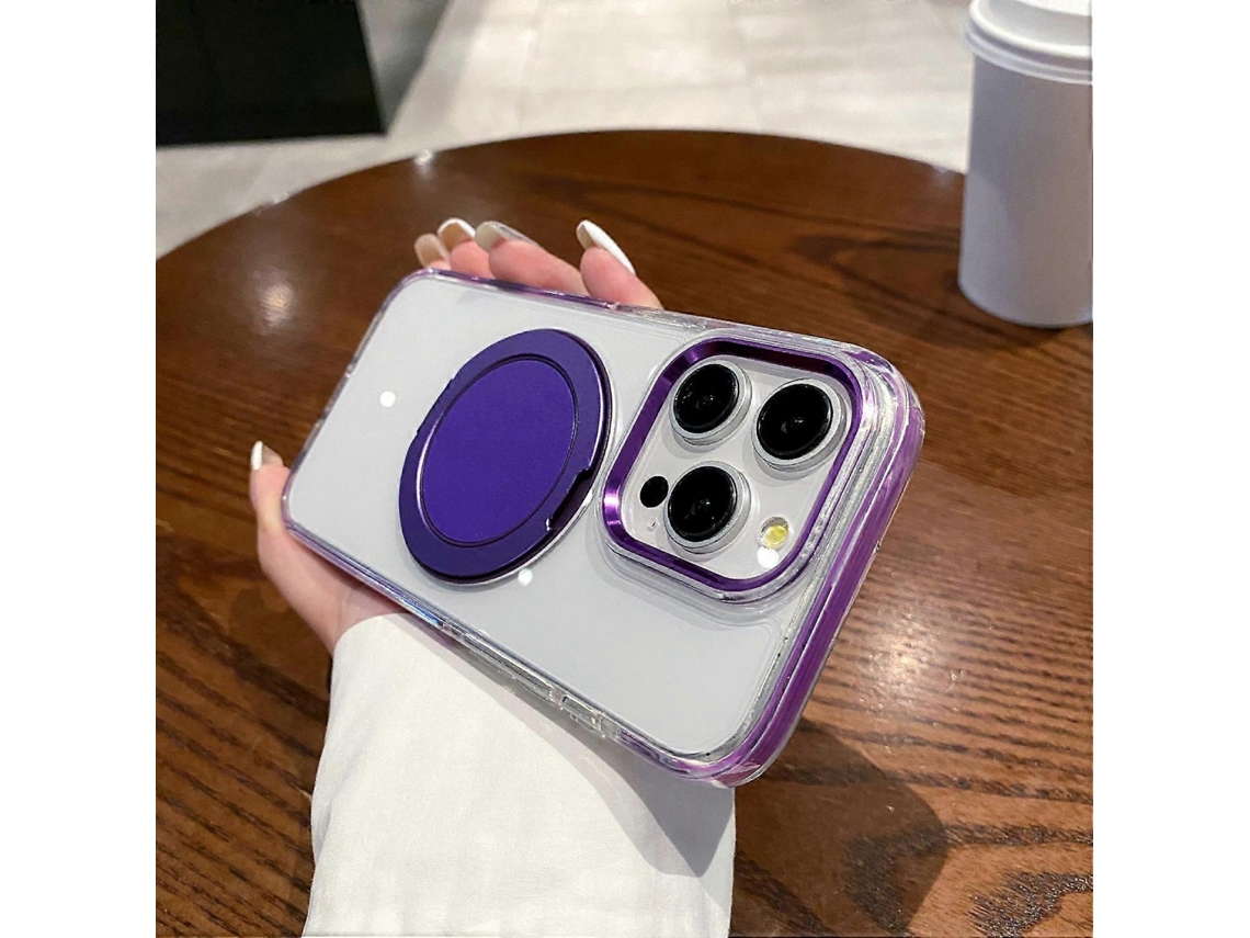 Capa Magnética Com Suporte Para Iphone 14 Pro, Pctpu, Transparente, Roxa
