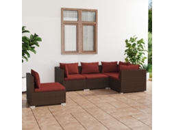 5 Pcs Conjunto Lounge Jardim C/ Almofadões Vime Pe Marrom Dkd Home Decor