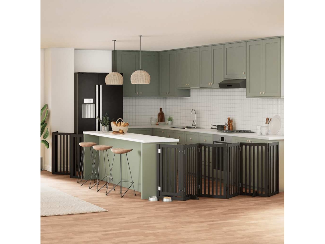 Vidaxl Portão P/ Cães Com Porta Dobrável 15 Painéis 750 Cm Álamo Preto