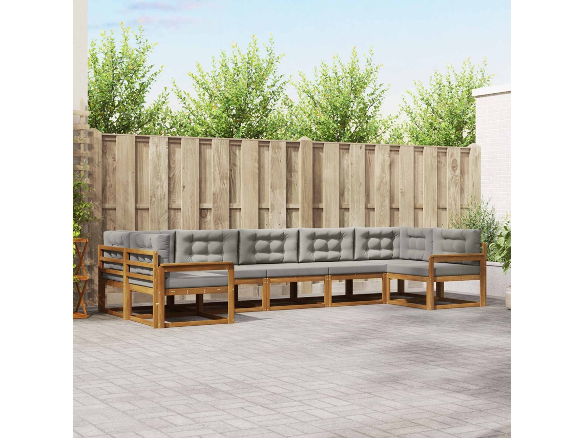 Vidaxl Conjunto De Sofás Para Exterior 7 Unid. Cinza Natural E Claro