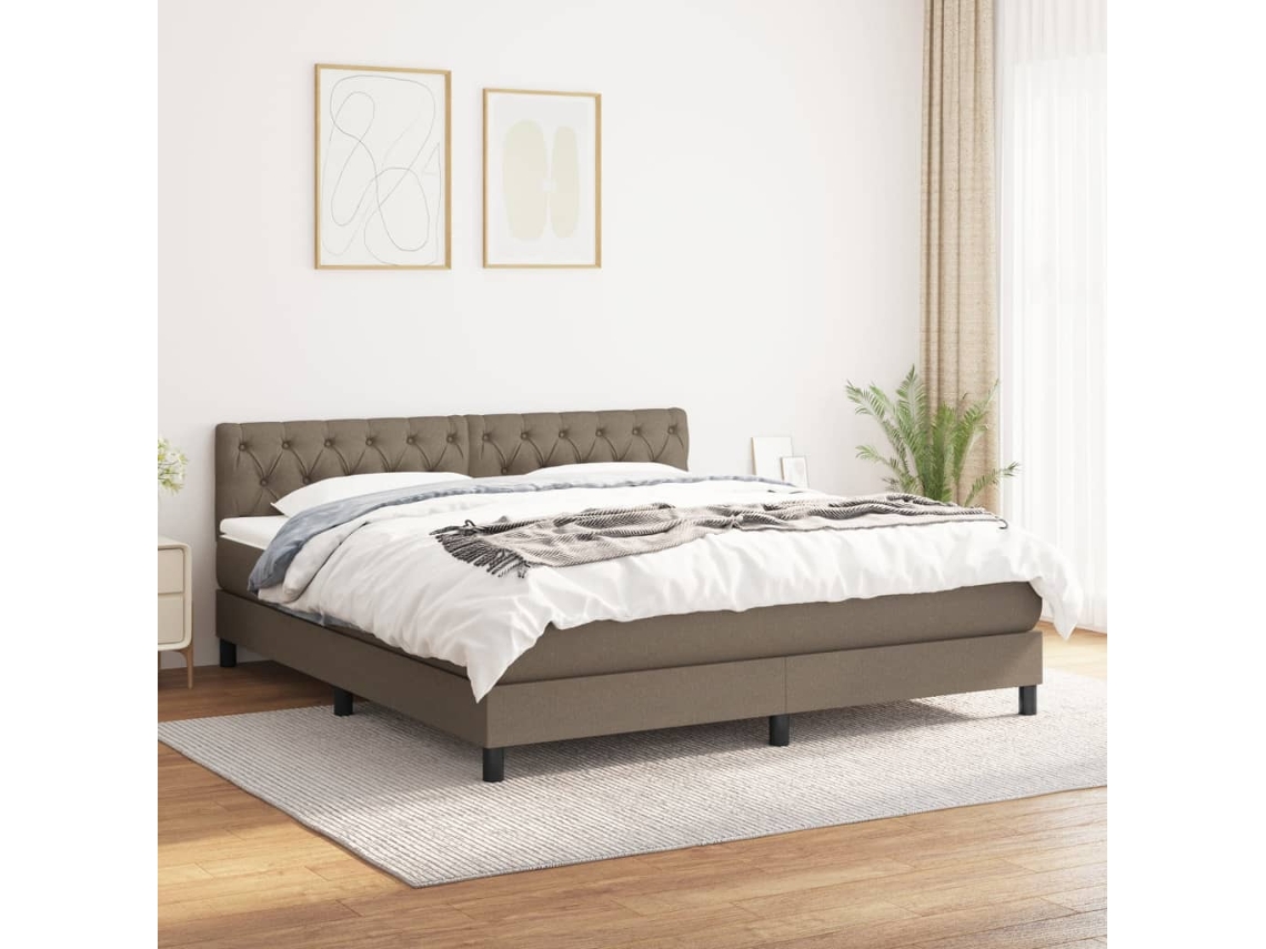 Cama Com Molas/colchão 160x200 Cm Tecido Castanho-acinzentado