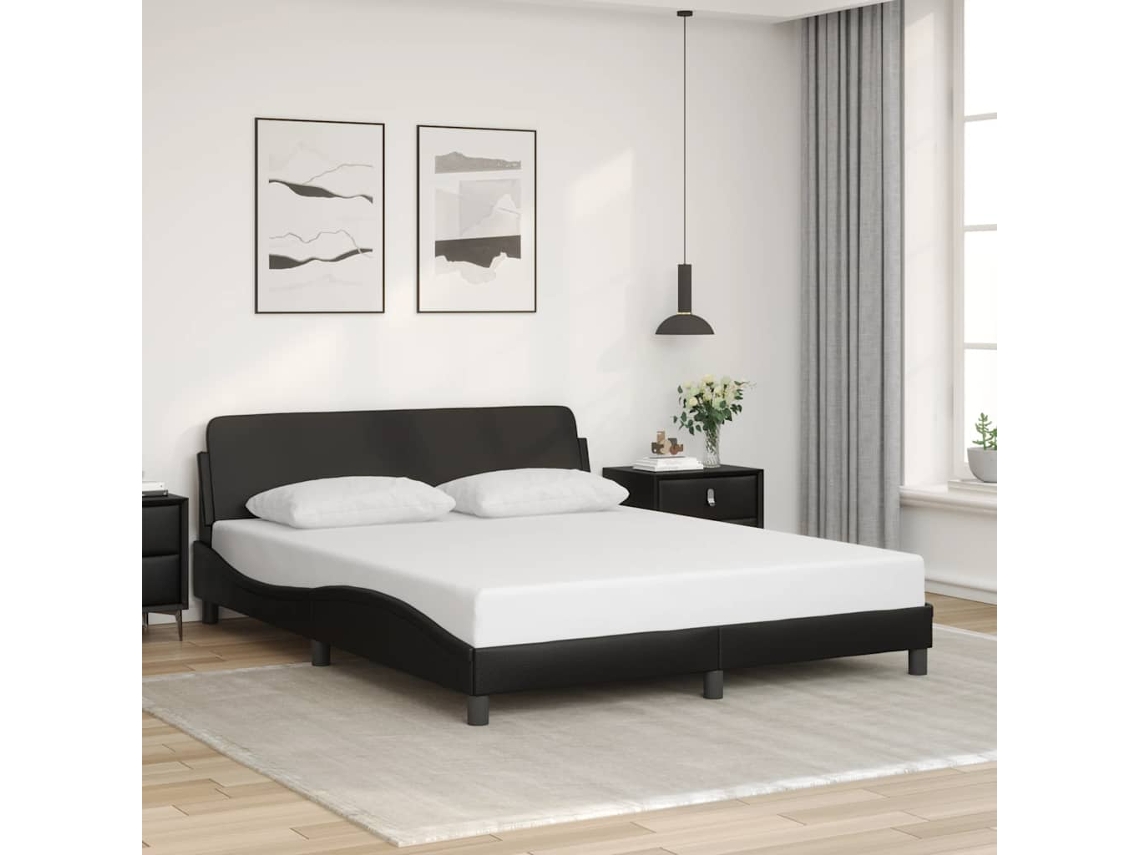 Vidaxl Estrutura De Cama Dover 160x200 Cm Couro Artificial Preto