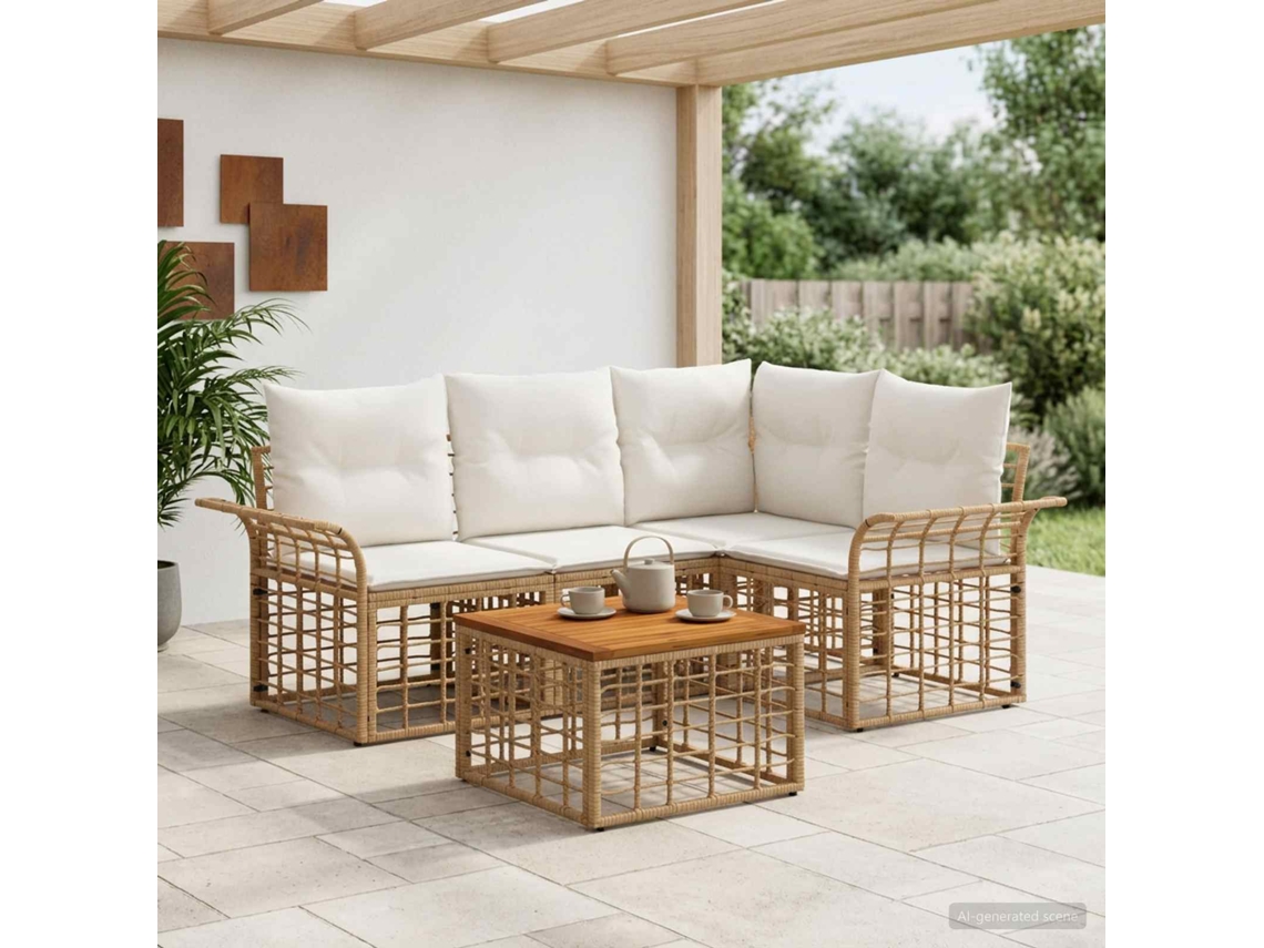 Vidaxl Conjunto De Sofás Para Exterior 5 Pcs Natural E Branco Creme