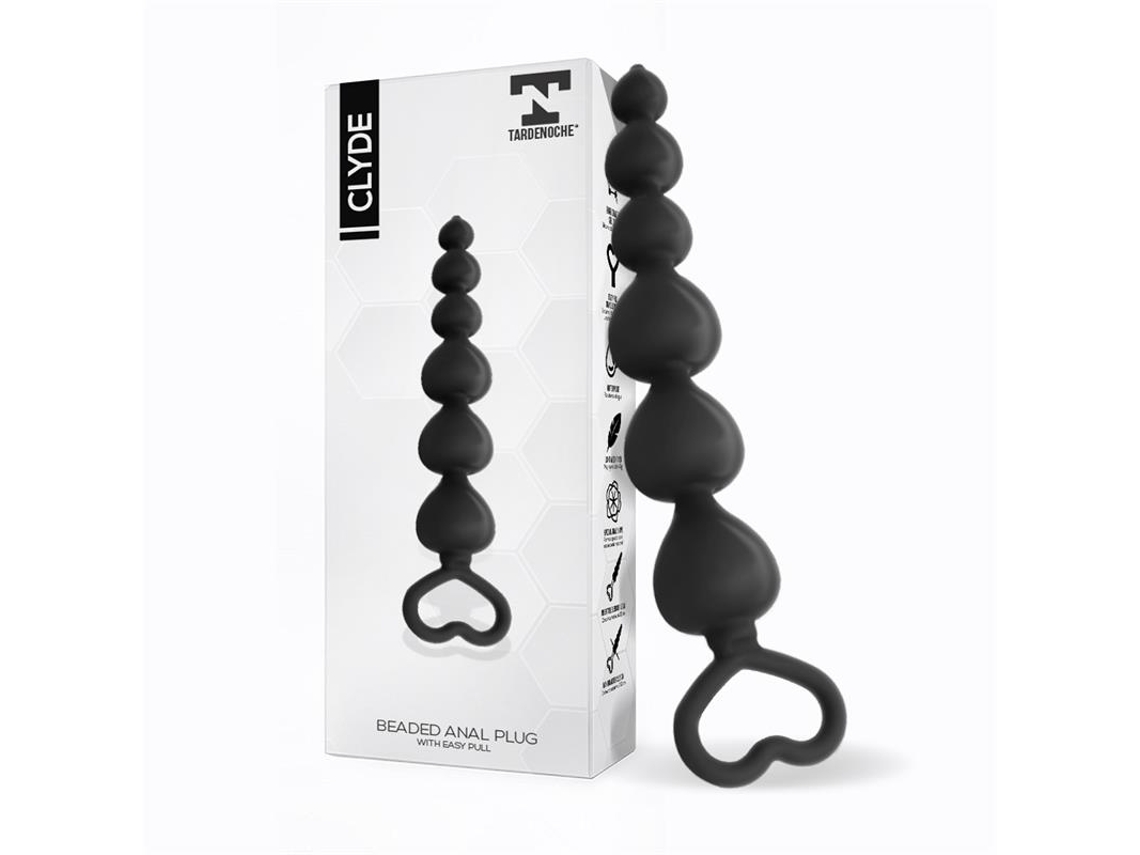 Plug Anal Com Bolas Com Anel De Fácil Extração De Silicone Preto TARDENOCHE