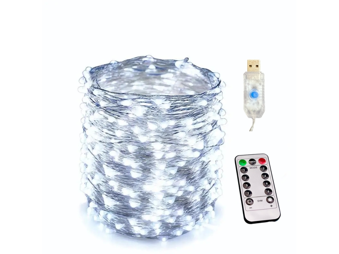 Cordão de Luzes Led Usb , com Controle Remoto e 8 Modos de Iluminação. MDUG (2m20 com Leds Brancos)