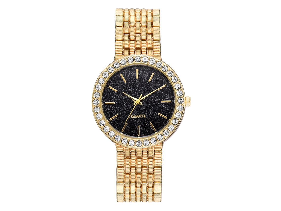 Relógio de Pulso Feminino Elegante de Quartzo com Pulseira de Aço e Esfera Céu Estrelado Dourado
