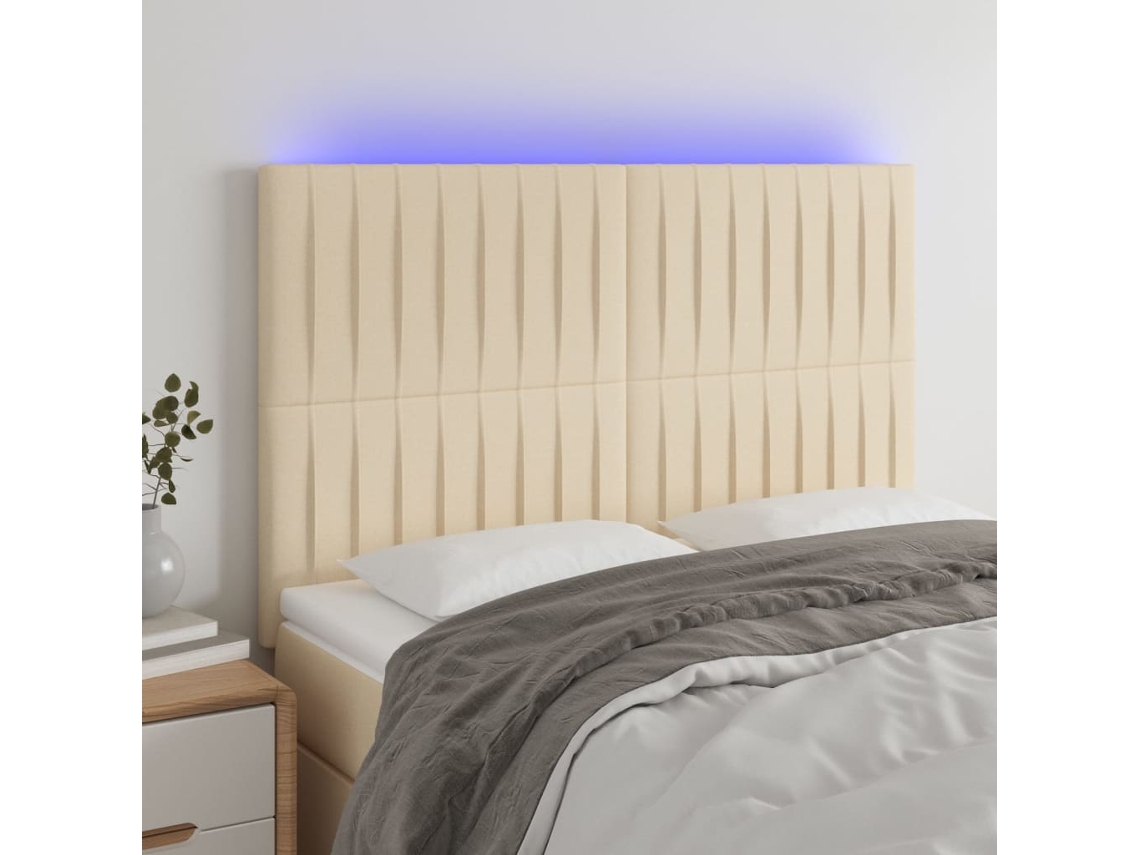 Vidaxl Cabeceira Cama C/ Led Tecido 144x5x118/128 Cm Crème