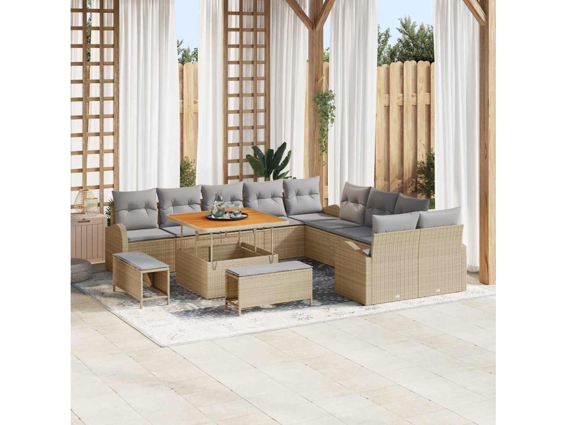 Vidaxl Conjunto De Sofá De Jardim 13 Pcs Bege E Cinza Claro