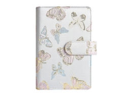 A6 Fabric Butterfly Macaron Ring Binder Cash Budget Ledger With Zipper Pouch, Light Blue Butterfly Pattern Single Cover