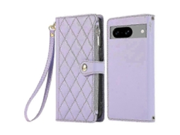 25-26 Compatible For Google Pixel 8a Case Multi Card Slots Zipper Rhombus Leather Phone Cover With Wrist Strap