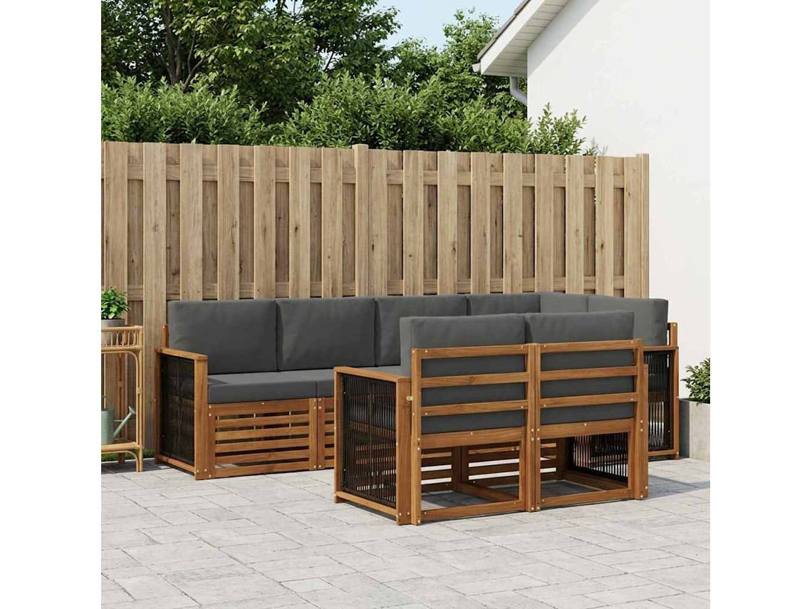 Vidaxl Conjunto De Sofás Para Exterior 6 Unid. Natural E Antracite