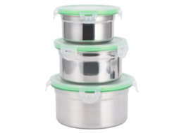 3pcs/set Tigela de Preservação S/MARCA de aço inox 304 tampa selada armazenamento geladeira alimentos