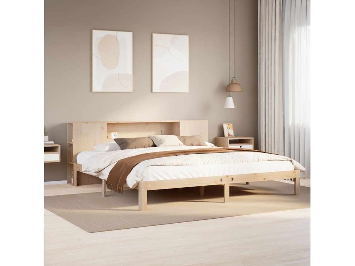 Cama Com Estante Sem Colchão 200x200 Cm Pinho Maciço
