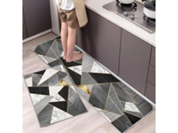 Conjunto de 2 tapetes de cozinha antiderrapantes e à prova de poeira para uso interno (cinza geométrico, 40 x 60 + 40 x 120 cm)