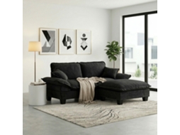 Sofá De Canto Modular Cloud Em Chenille Com Puff Móvel E 2 Almofadas Preto