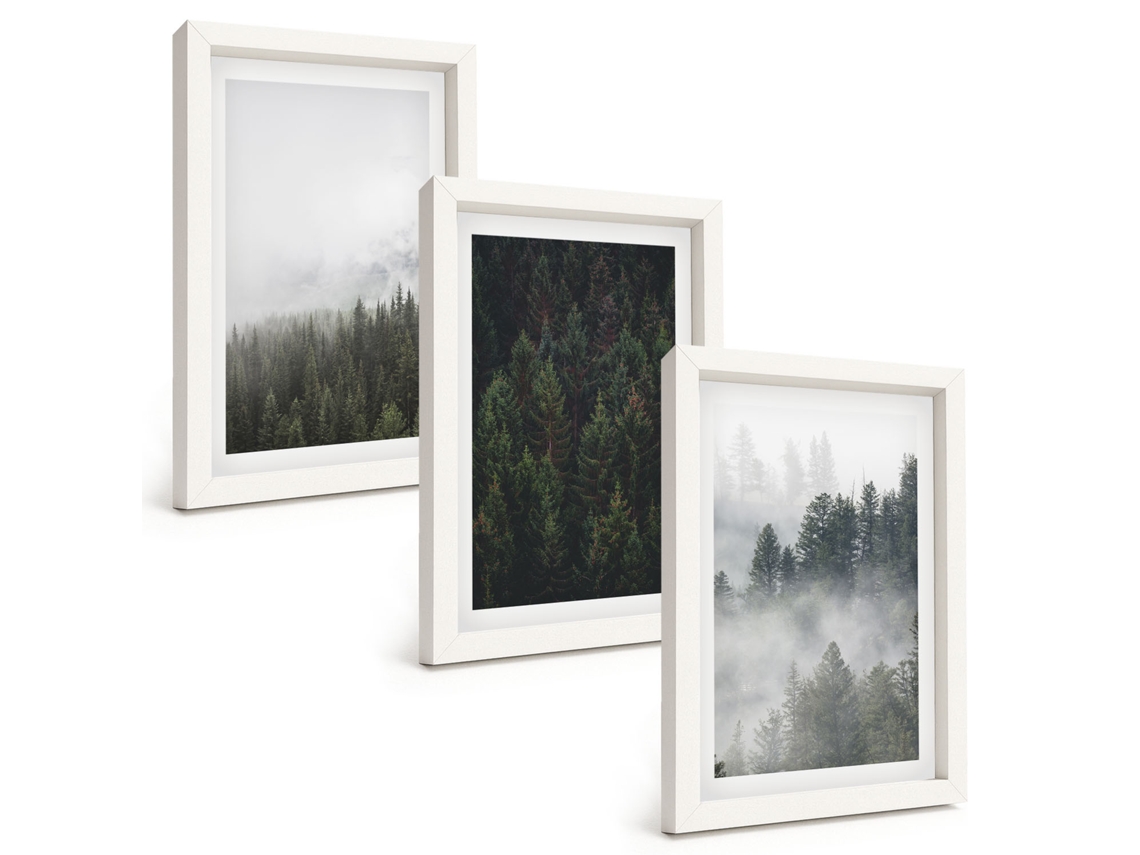 Um Conjunto De Imagens Decorativas Em Uma Moldura Florestas Verdes, Neblina, Natureza Moldura Branca Pinturas De Quarto Espelharte (3 Peças 20x30 Cm)