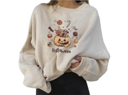 Bluza De Manga Longa Com Estampa De Abóbora De Halloween Para Mulheres Gola Redonda E Modelo Casual Lollipop Pumpkin