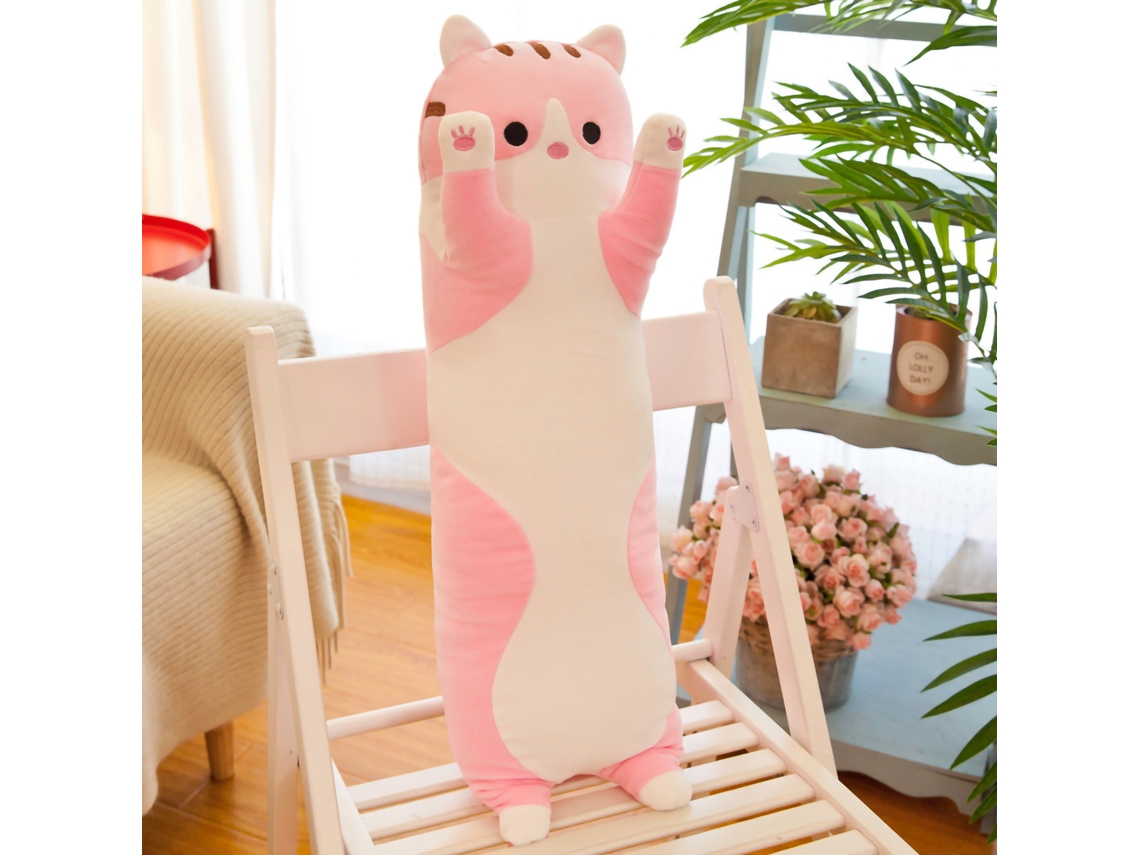 Almofada de corpo de gato de pelúcia longa 2026, brinquedo macio, presente para dormir e abraçar, 50 cm, rosa