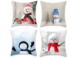 4 Capas de Travesseiro de Inverno com Boneco de Neve Natalino, 45x45cm Nova Line S/MARCA