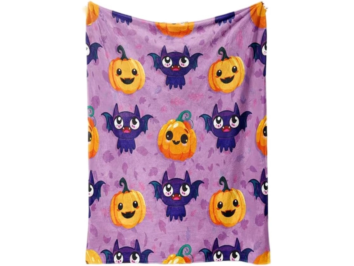 Manta Syjym Halloween com Estampa Digital de Abóbora e Lanterna em Flanela para Cochilar Ou Relaxar Ambiente a