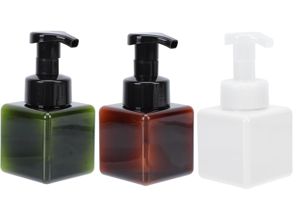 De 3 Frascos Com Bomba Espumante Ciieeo, 250ml, Plástico, Design Quadrado Compacto, Dispensador