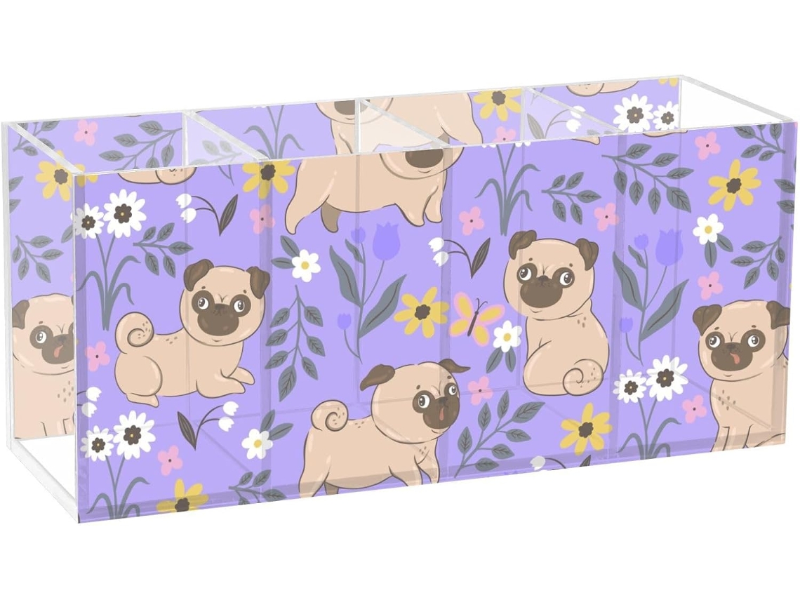Estojo de Lápis em Acrílico Transparente Frodotgv para Quarto, Material Escolar, Organizador Penteadeira, Pug,