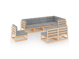 Conjunto 8 lounge de jardim c/ almofadões VIDAXL pinho maciço