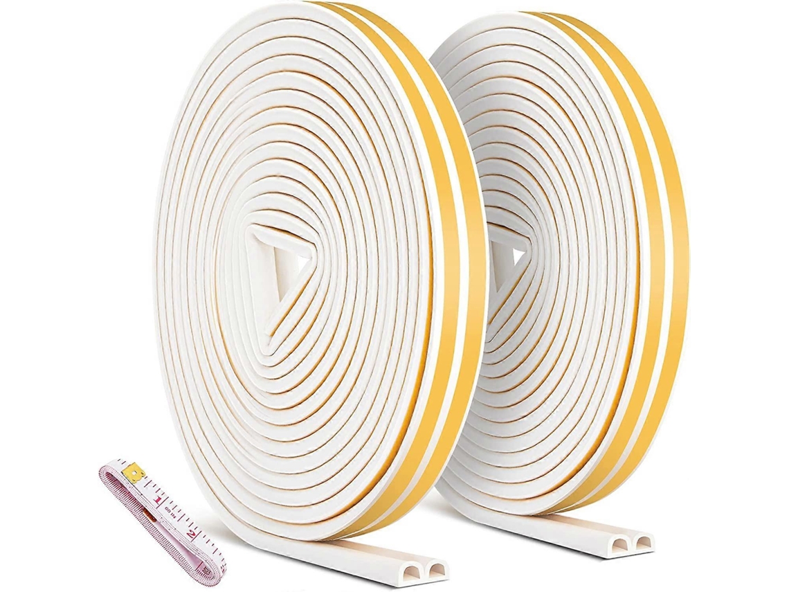 2 Pacotes de Fita de Selagem Autoadesiva de 12m, Selos para Portas e Janelas Impermeáveis com Isolamento Acústico 9mm*6mm