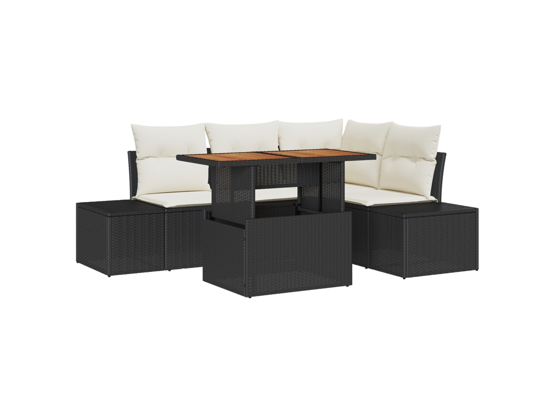 Conjunto 5 Conjunto De Sofá De Jardim Vidaxl Preto Vime Pe (100 X 55 X 73 Cm)