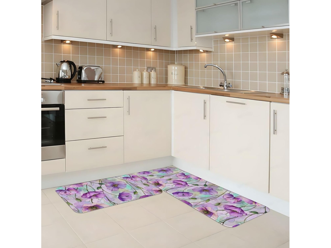 Conjunto de 2 Tapetes Acolchoados, Antiderrapantes e Antifadiga para Pia De Cozinha, Laváveis, 43x 75cm + 119cm