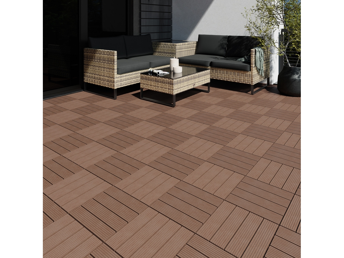 Conjunto de 11 Peças de Azulejos para Terraço Tegulas Wpc com Visual de Madeira TECTAKE