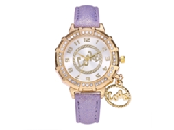Relógio Feminino Zhoulianfa de Quartzo com Strass Pulseira de Couro Pu Roxo