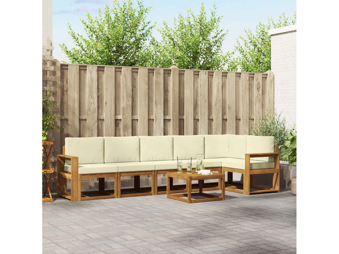 Vidaxl Conjunto De Sofás Para Exterior 7 Pcs Natural E Creme