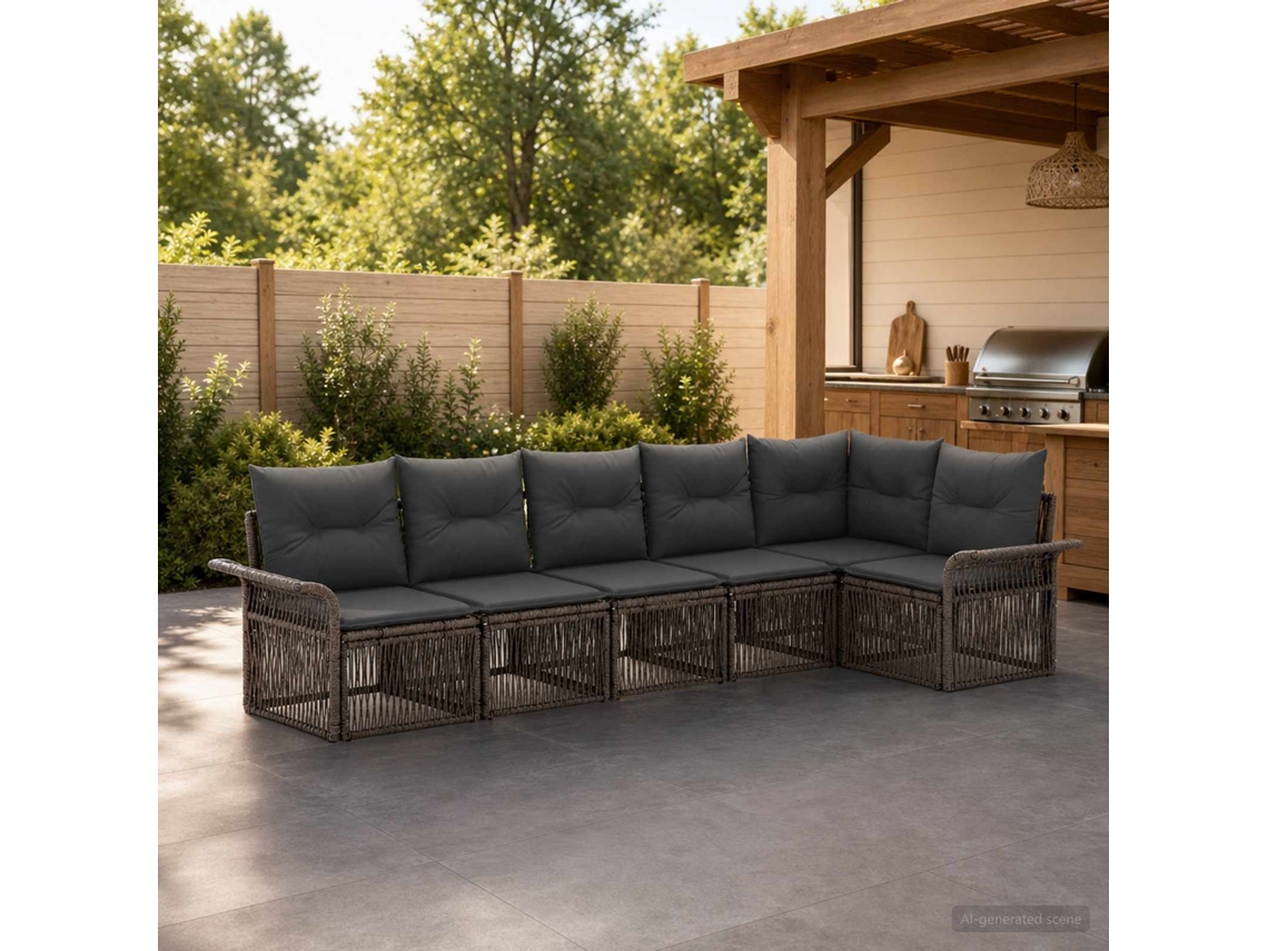 Vidaxl Conjunto De Sofá De Jardim 6 Pcs Cinzento Vime Pe
